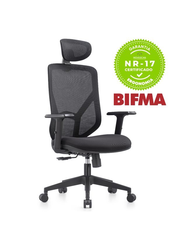 Alpha × SD MA-1 Cadeira Ergonômica de Escritório NR17 - Preta Alpha High - Movescan