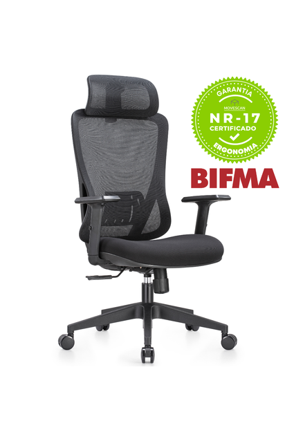 Cadeira Ergonômica de Escritório NR17 - Preta Alpha High - Movescan