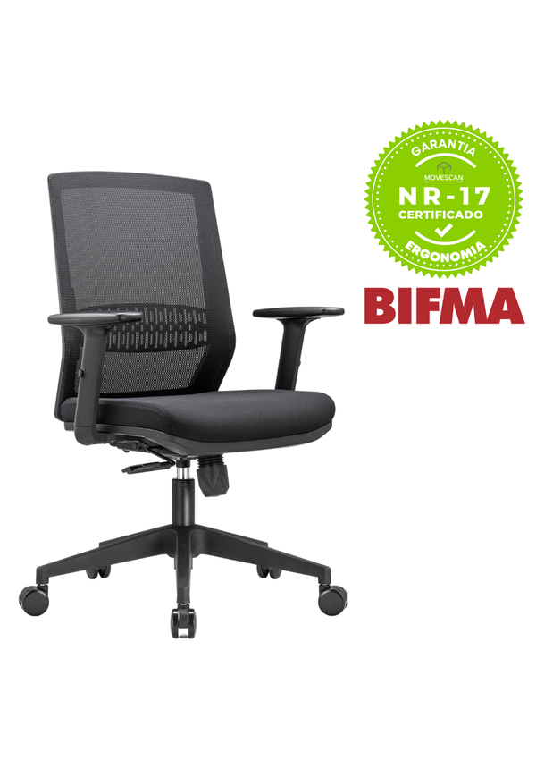 Cadeira de Escritório Ergonômica NR 17 Preta Zeta- Movescan