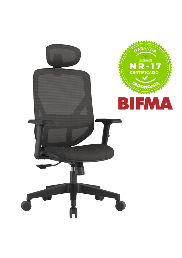 ナカムラ Cadeira Ergonômica de Escritório NR17 - Preta Alpha High - Movescan